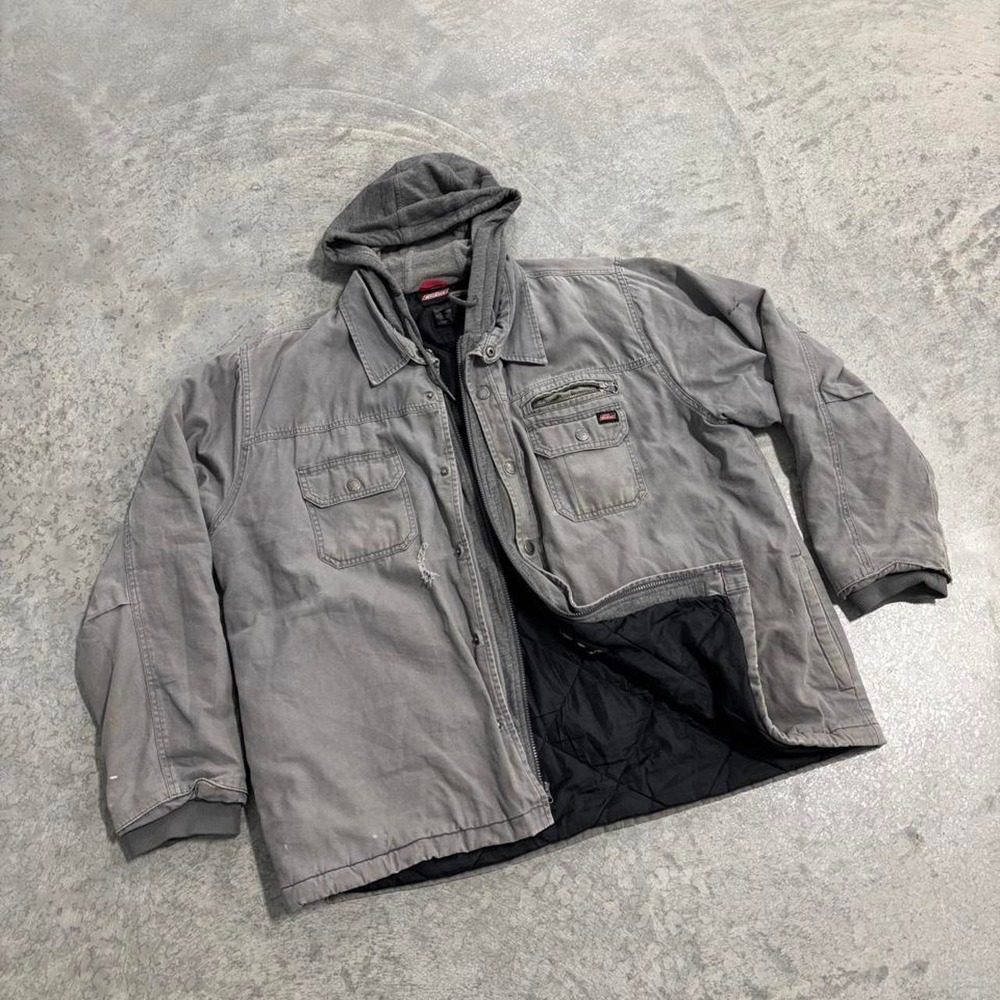 Dickies Gray Insulated Hooded Work Jacket Winter Coat Full Zip 3XL